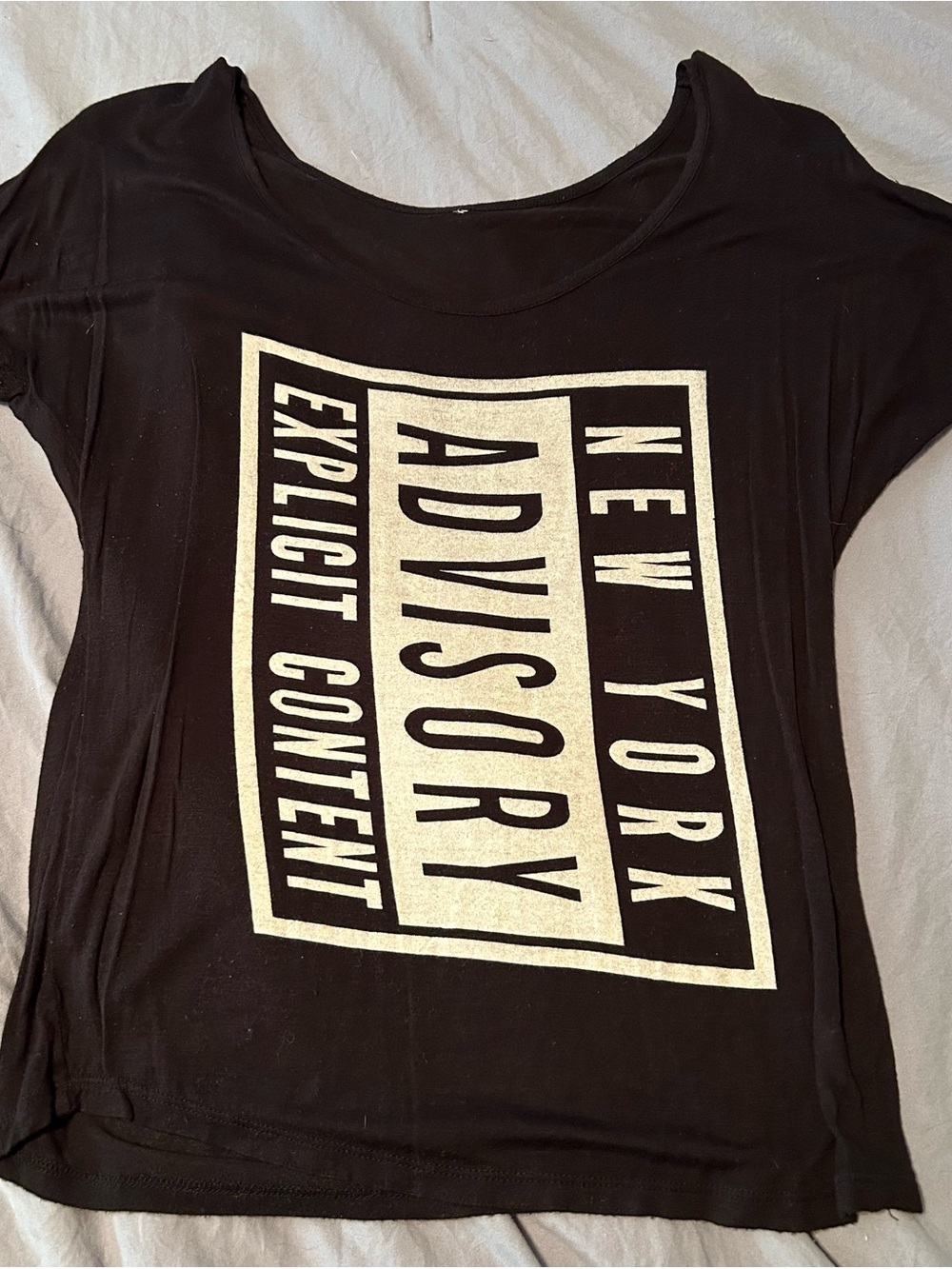 Black Graphic Tee with White 'Advisory' Print